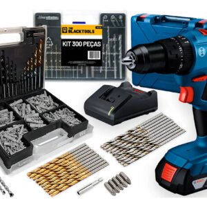 Parafusadeira E Furadeira De Impacto Bosch A Bateria 18v Maleta – Gsb 183-li Com Kit Brocas Buchas E Bits 300 Peças
