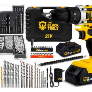 Parafusadeira Furadeira De Impacto Profissional 21v Tb21pw Com Kit Brocas E Buchas 300 Peças The Black Tools