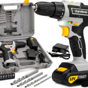 Parafusadeira Furadeira Sem Fio A Bateria 12V 3/8 Pol. 10mm Gradiente Profissional Com Maleta Brocas e Bits