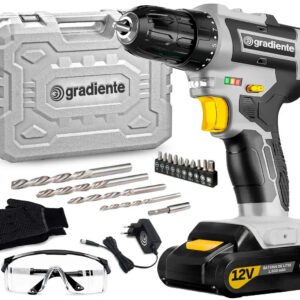Parafusadeira Furadeira Sem Fio Gradiente Gpb12v-ac 3/8 12v Bivolt Para Madeira Metal Com Maleta E Acessórios