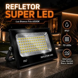 Refletor Super Led 300w Holofote Bivolt Ip67 Cor Da Luz Branco Frio 6500k