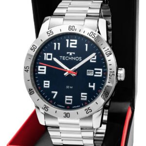 Relógio Technos Masculino Military Analogico Aço Azul Petróleo 5atm Prateado