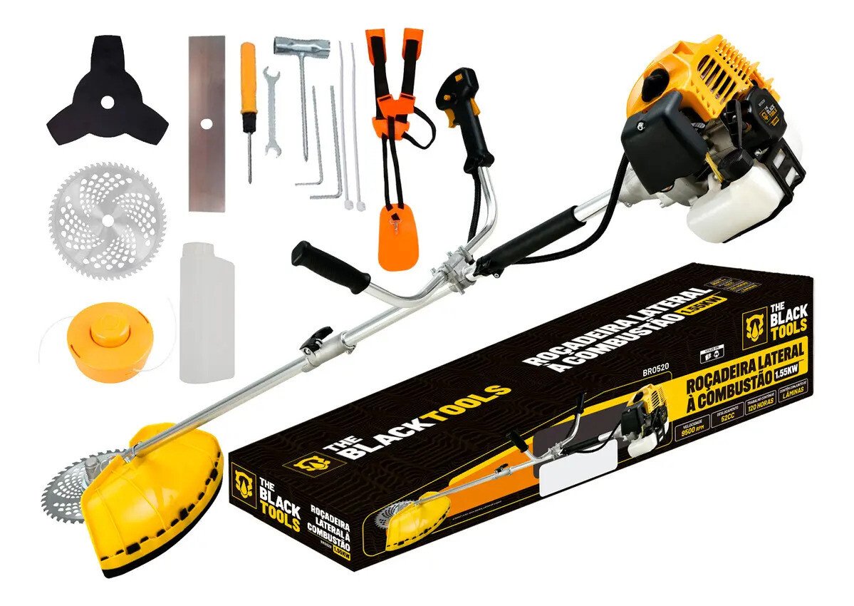 Roçadeira Lateral A Gasolina 4 Em 1 52cc Capacidade de 1200ml 9500 Rpm Com Acessórios The Black Tools Roçadeira Lateral A Gasolina 4 Em 1 52cc Capacidade de 1200ml 9500 Rpm Com Acessórios The Black Tools
