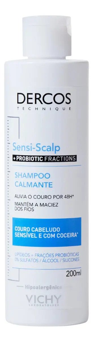 Shampoo de Limpeza Calmante para Couro Cabeludo Sensível, Alívio Instantâneo 48h, Nutrição e Brilho, Livre de Sulfatos, Parabenos e Corantes, Dercos SensiScalp Probiotic, Vichy 200ml Shampoo de Limpeza Calmante para Couro Cabeludo Sensível, Alívio Instantâneo 48h, Nutrição e Brilho, Livre de Sulfatos, Parabenos e Corantes, Dercos SensiScalp Probiotic, Vichy 200ml