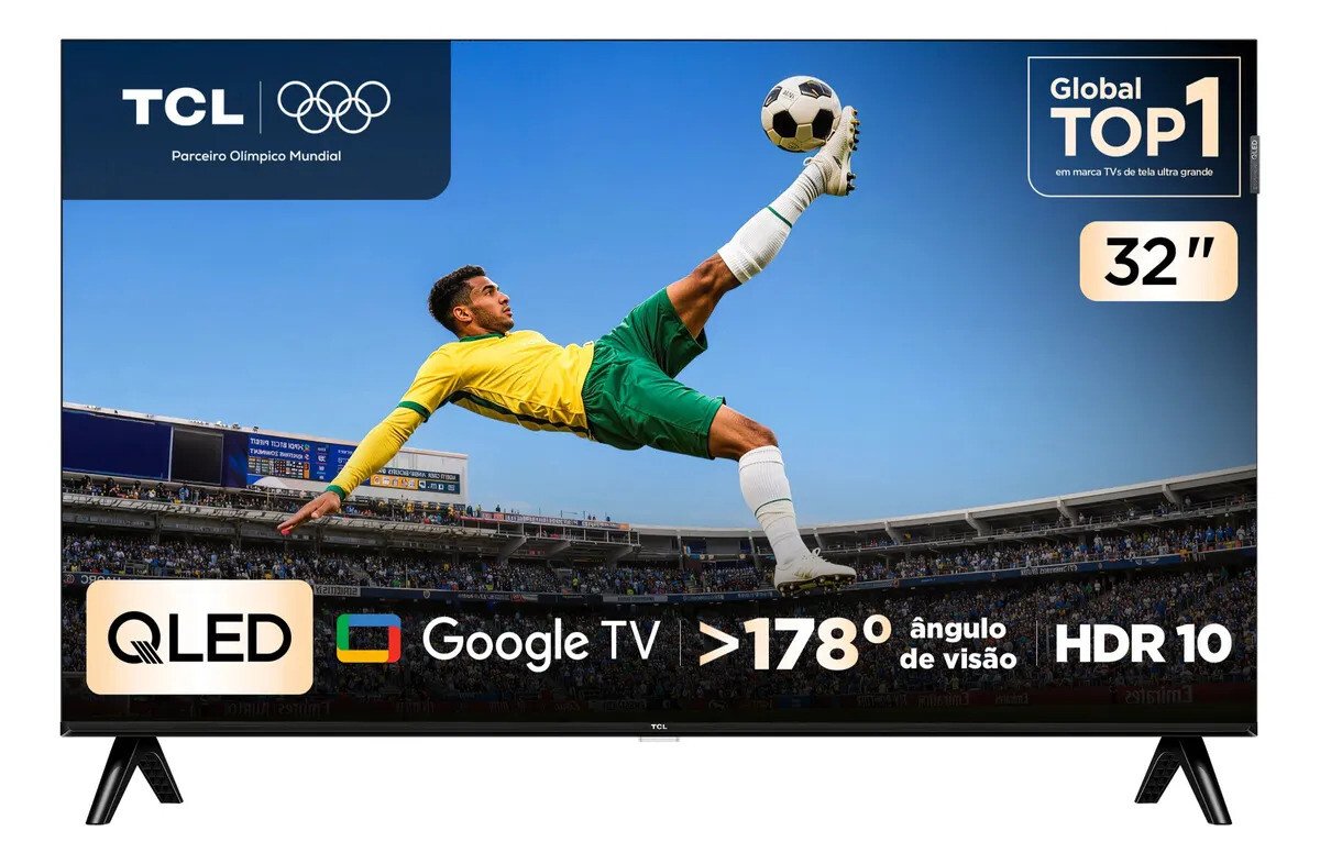 Smart TV TCL 32 Polegadas HD QLED S5K WiFi Bluetooth Google TV 2 HDMI HDR10 Dolby Audio 32S5K Smart TV TCL 32 Polegadas HD QLED S5K WiFi Bluetooth Google TV 2 HDMI HDR10 Dolby Audio 32S5K
