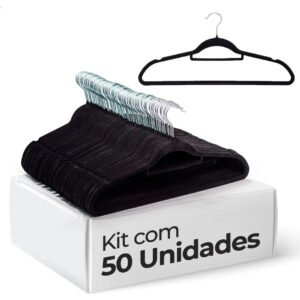 Vittak Kit 50 Cabides Veludo De Roupa Antideslizante Slim Adulto Cor Preto Utensílios De Uso Doméstico
