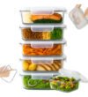 Yab – Kit 5 Potes De Vidro Marmita C/ Tampa Hermético 640ml Retangular 4 Travas Borossilicato Alimentos Micro-ondas Freezer Geladeira