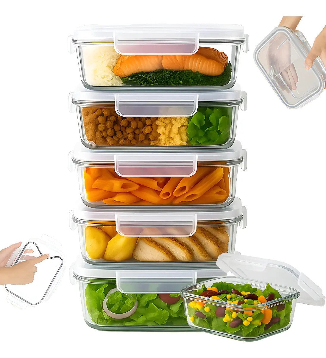 Yab - Kit 5 Potes De Vidro Marmita C/ Tampa Hermético 640ml Retangular 4 Travas Borossilicato Alimentos Micro-ondas Freezer Geladeira Yab - Kit 5 Potes De Vidro Marmita C/ Tampa Hermético 640ml Retangular 4 Travas Borossilicato Alimentos Micro-ondas Freezer Geladeira