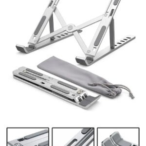 Base Suporte Para PC Notebook Alumínio Portátil Articulado Dobrável Tablet Laptop Mesa Davely Cor Prateado