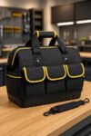 Bolsa Maleta de Ferramentas 14 Pol Grande e Reforçada 16 Bolsos, 8 Internos e 8 Externos, Base Rígida e Alça Removível para Eletricista e Profissionais Preto e Amarelo Hardline