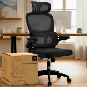 Cadeira de Escritório Ergonômica FivDaily C600 Preta, com Apoio de Cabeça e Suporte Lombar