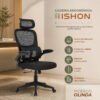Cadeira Escritório Ergonômica Giratoria Reclinavel Olinda RSH500 Rishon Cor Preto Com Suporte Lombar Estofado Mesh
