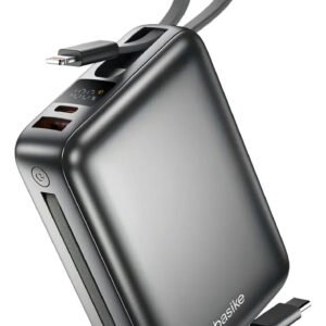 Carregador Portátil Power Bank Basike 20000mAh 22.5W Rápido Cabos Embutidos Tipo C iPhone Samsung