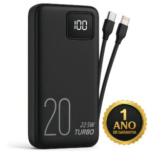 Carregador Portátil Power Bank Turbo 20000mah 22.5w universal para iphone samsung motorola xiaomi Com Display Digital DTimp