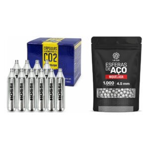 Cilindro Co2 12g Rossi – 10 Un. + 1000 Esferas De Aço 4.5mm