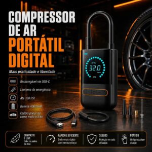 Compressor Calibrador De Pneus Calibrador B&G Portátil Mini Digital Carro Bike Sem Fio Cor Preto