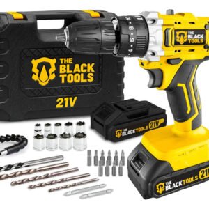 Furadeira E Parafusadeira De Impacto 2 Baterias 2000mah 21v 3/8 Tb-21pkx The Black Tools Com Maleta E Acessorios