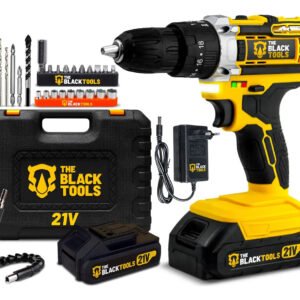 Furadeira Parafusadeira De Impacto 21v Com 2 Baterias Velocidade Ajustável 3/8 10mm Maleta E Acessorios Profissional The Black Tools