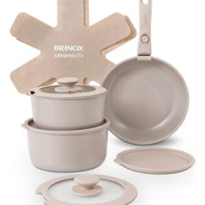 Jogo De Panelas Antiaderente Cerâmico 10 Peças Brinox Fit Cor Areia