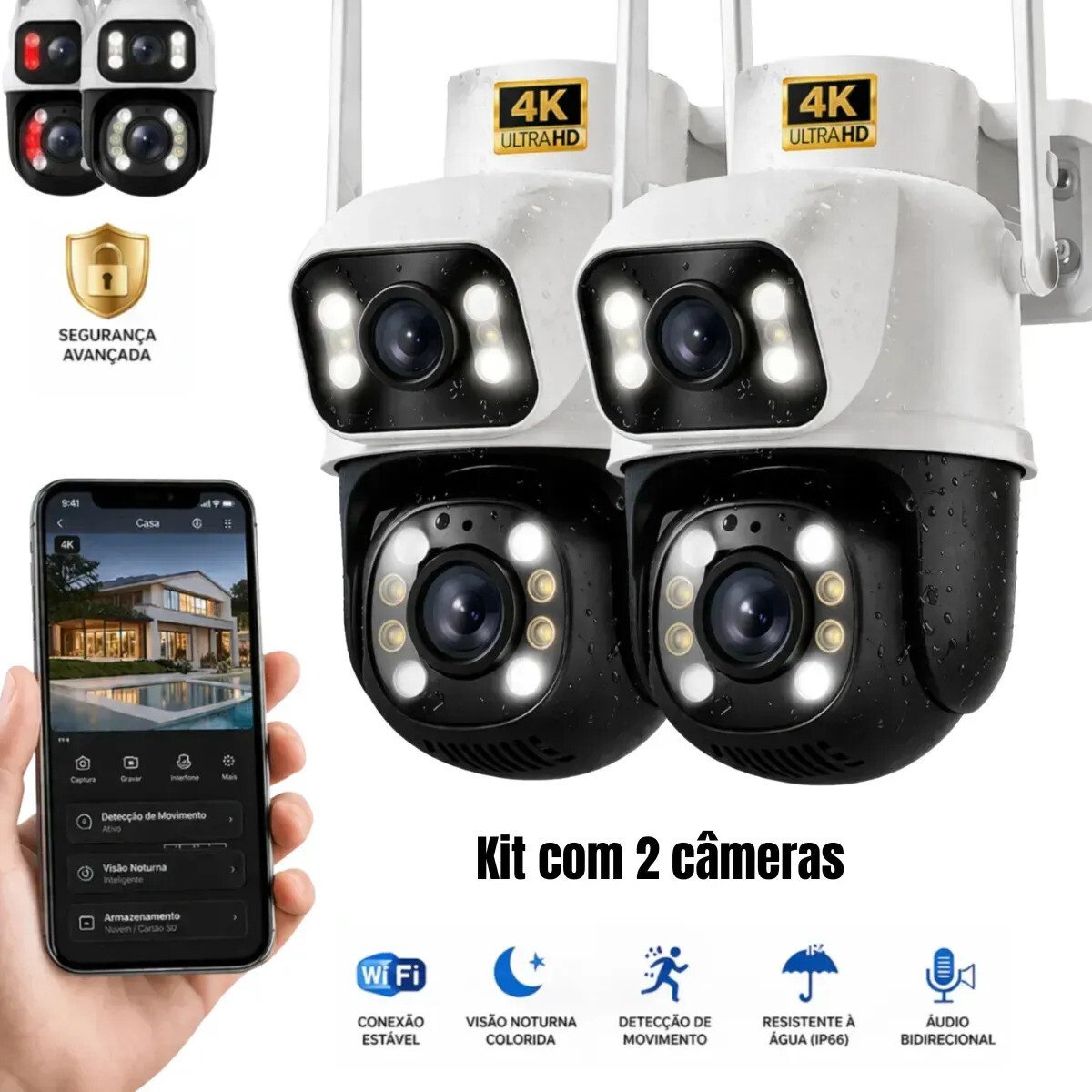 Kit 2 Câmeras de Segurança Woosh A28B Full HD Dupla Lente Wi-Fi com Visão Noturna Colorida Kit 2 Câmeras de Segurança Woosh A28B Full HD Dupla Lente Wi-Fi com Visão Noturna Colorida