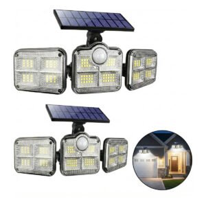 Kit 2 Refletor Solar Led 3 Cabecas Sensor Prova D’agua