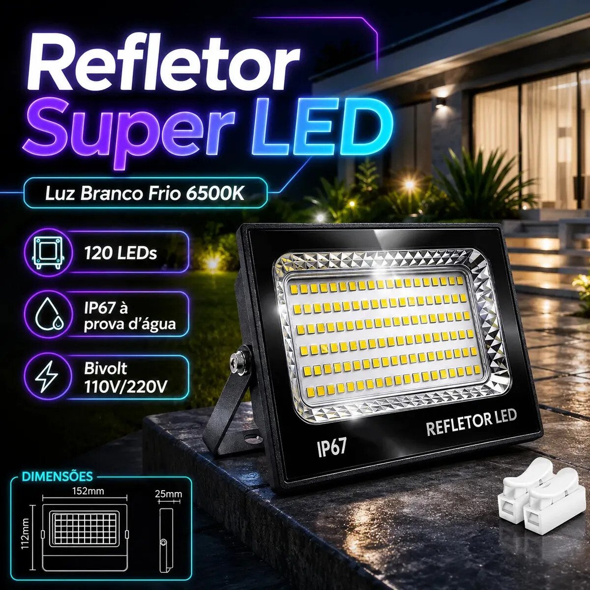 Kit 2 Refletores LED 400W Double Wise Branco Frio IP67 Áreas Externas Kit 2 Refletores LED 400W Double Wise Branco Frio IP67 Áreas Externas