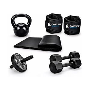 Kit Caneleira 5kg+halter 04kg+colchonete+roda+kettlebell