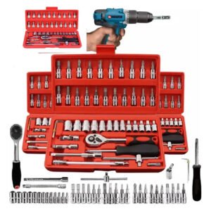 Kit Chaves Jogo Catraca Reversível Soquetes 46 Peças+maleta Mecânico Manutenção Casa Carro Profissional Resistente Portátil Compacto