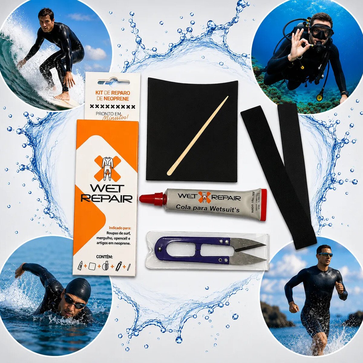 Kit Reparo Cola Roupa Neoprene Borracha John Surf Natacao Kit Reparo Cola Roupa Neoprene Borracha John Surf Natacao