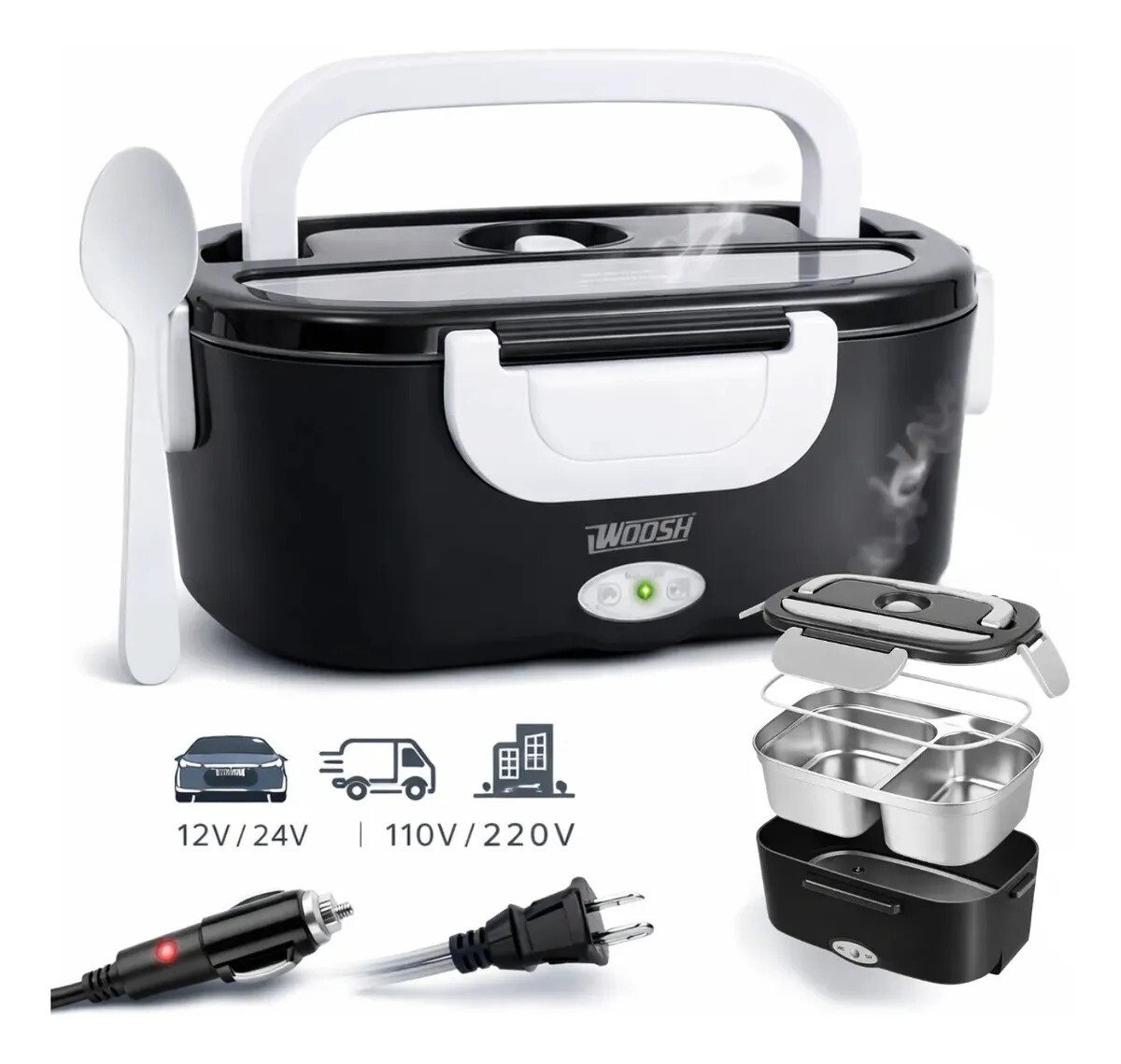Marmita Elétrica Preta Bivolt Portátil Doméstica 110/220v Veicular 12/24v Lancheira 1.5l Com Divisórias Esquenta Rápido Refeições Práticas Trabalho Casa Carro Caminhão Viagem Faculdade Woosh Marmita Elétrica Preta Bivolt Portátil Doméstica 110/220v Veicular 12/24v Lancheira 1.5l Com Divisórias Esquenta Rápido Refeições Práticas Trabalho Casa Carro Caminhão Viagem Faculdade Woosh