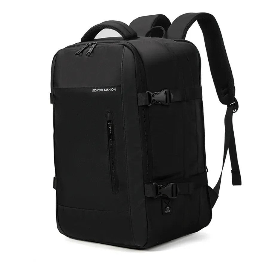 Mochila masculina, impermeável, reforçada, com capacidade ampliada de 30-42L, adequada para portátil, viagens diárias, cor preta Mochila masculina, impermeável, reforçada, com capacidade ampliada de 30-42L, adequada para portátil, viagens diárias, cor preta