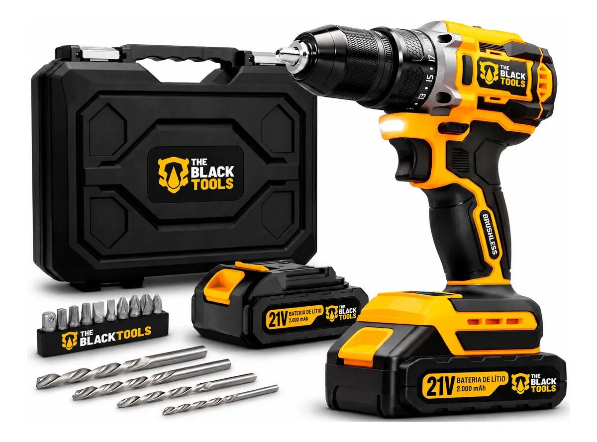 Parafusadeira Furadeira Impacto The Black Tools C/2 Baterias Amarelo E Preto 60hz Parafusadeira Furadeira Impacto The Black Tools C/2 Baterias Amarelo E Preto 60hz