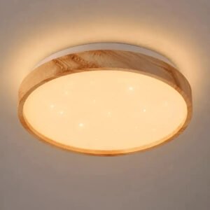 Plafon LED Sobrepor Redondo 36W Luminária Teto Moderna 34cm Sala Jantar Quarto Cozinha Corredor Hall Área Gourmet Acabamento Madeira Freijó Difusor Cintilante Bivolt 3000K 4000K 6000K Essence Disoma