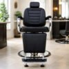 Poltrona Cadeira Salão Barbeiro Reclinável Barber Pró Cor Preto Crocco Forma Da Base Redonda