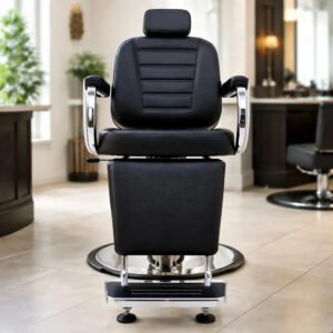 Poltrona Cadeira Salão Barbeiro Reclinável Barber Pró Cor Preto Crocco Forma Da Base Redonda