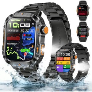 Relógio Inteligente Smartwatch GPS Autônomo NOVANTE Masculino Feminino Chamadas Bluetooth Preto Esportivo Tática À prova d’água 3ATM 430mAh Android IOS Com Pulseira De Aço Lanterna Bússola Presente
