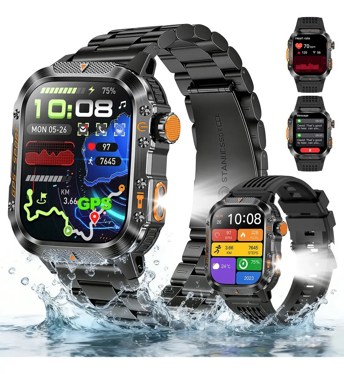 Relógio Inteligente Smartwatch GPS Autônomo NOVANTE Masculino Feminino Chamadas Bluetooth Preto Esportivo Tática À prova d'água 3ATM 430mAh Android IOS Com Pulseira De Aço Lanterna Bússola Presente Relógio Inteligente Smartwatch GPS Autônomo NOVANTE Masculino Feminino Chamadas Bluetooth Preto Esportivo Tática À prova d'água 3ATM 430mAh Android IOS Com Pulseira De Aço Lanterna Bússola Presente