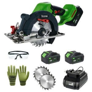Serra Circular Elétrica Sem Fio Tecepo Com 2 Baterias De 21v Verde-limão 60hz