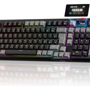 Teclado Mecânico Gamer Basike Sem Fio com Tela, RGB e Conexão Tri-Mode