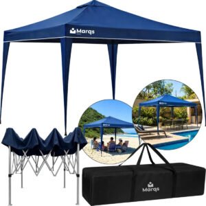 Tenda Gazebo Sanfonada Articulada Desmontável 3×3 Metros Marqs Home Impermeável Estrutura Aço Leve E Reforçada Proteção Solar Uv Chuva Vento Barraca Camping Praia Eventos Feira Carro Azul