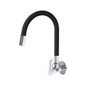 Torneira De Cozinha Gourmet Parede Flexível Preta 1/4 Volta