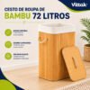 Vittak Cesto De Roupa Bambu 72 Litros Dobrável Retangular Com Tampa E Forro