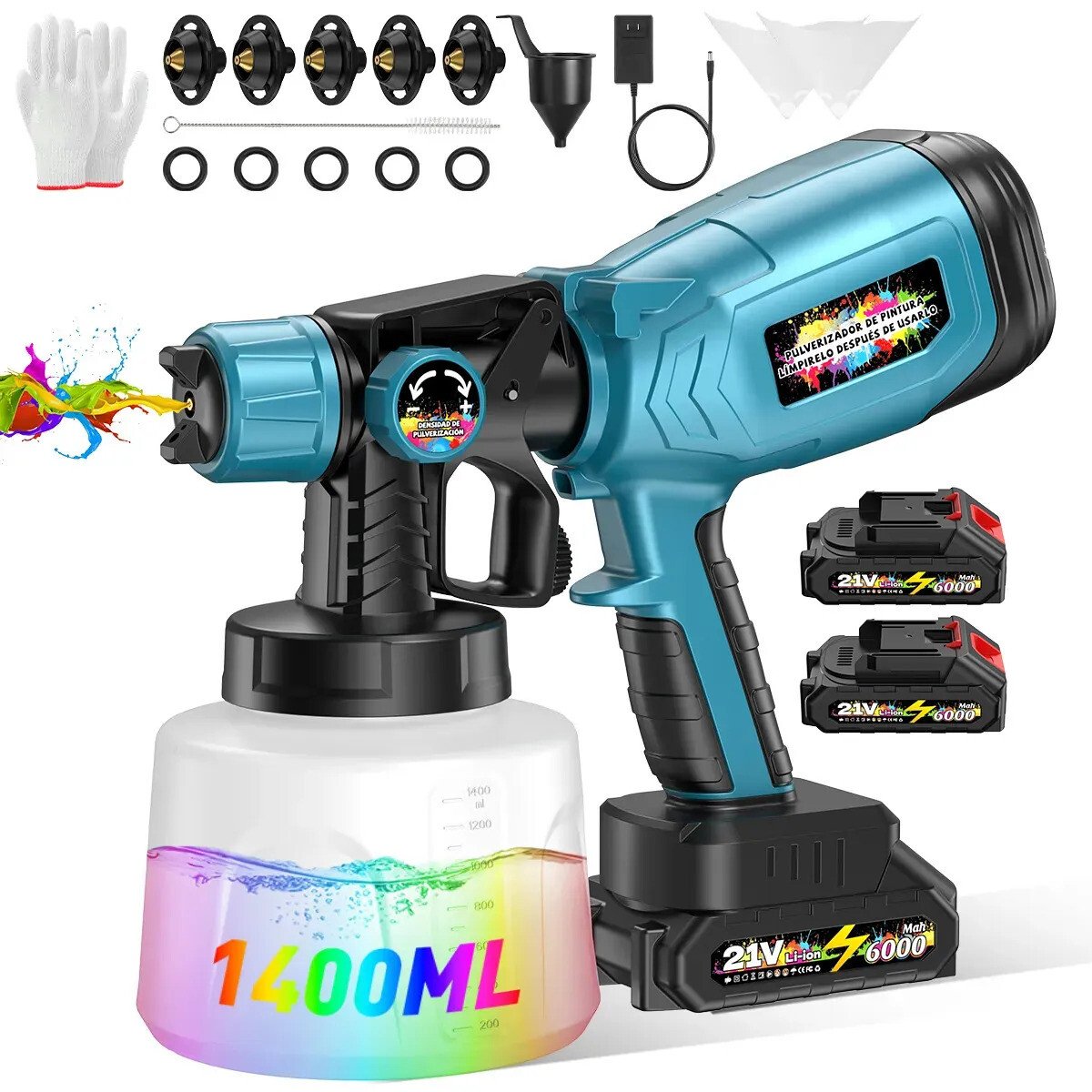 1500W Pistola De Pintura Elétrica Profissional 1400ML 2*6000mAh Bateria Portátil Pistola Pulverizador Hvlp De Tinta Con 6 Bicos 3 Modos Low Pressão Gravidade Para Automotiva/Carro/Cerca 1500W Pistola De Pintura Elétrica Profissional 1400ML 2*6000mAh Bateria Portátil Pistola Pulverizador Hvlp De Tinta Con 6 Bicos 3 Modos Low Pressão Gravidade Para Automotiva/Carro/Cerca