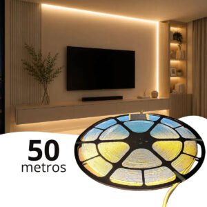 50m Fita Led Cob 288led/m 110v220v Direta Energia Par Perfil Branco-quente