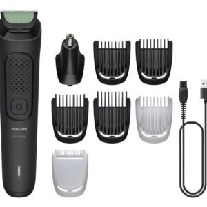 Aparador e Barbeador Elétrico All-in-One Série 3000 8 em 1 : Visual completo para rosto, cabelo e corpo | 60 min sem fio | Lâminas autoafiaveis de aço | Pontas arredondadas | MG3917/15