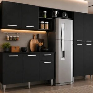 Armário de Cozinha Compacta Pequim UP Multimóveis com Balcão – Preto