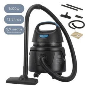 Aspirador de Pó e Água Electrolux 1400W 12 Litros 5,9 raio de ação Compacto Potente Função Sopro protetor térmico AWD01