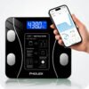 Balança Digital Corporal Bioimpedância Pholex Com Aplicativo Bluetooth Android e iOS Vidro Temperado Alta Capacidade Balança Academia Personal Banheiro Homologada Anatel