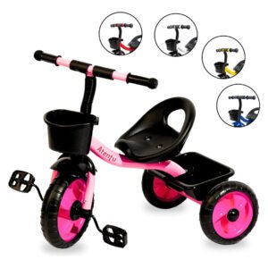 Brinquedo triciclo de 3 rodas para crianças com cesto de bolhas rosa chiclete Atentu triciclo infantil motoca