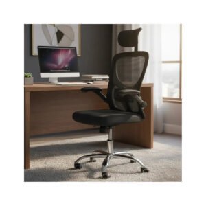 Cadeira De Escritório Ergonômica Ravena Apoio Lombar E Nuca Preto Espuma, Mesh Respirável